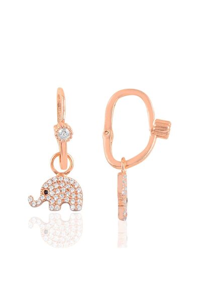 Gümüş rose taşlı fil göçmen küpe SGTL10470ROSE