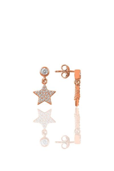 Gümüş rose zirkon taşlı yıldız figürlü küpe SGTL12329ROSE