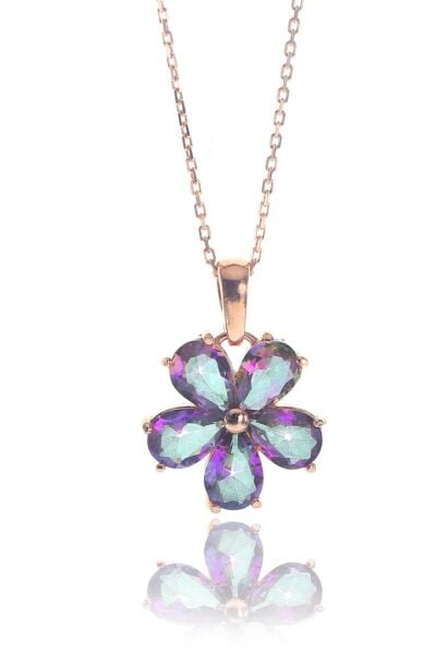 Mistik topaz taşlı çiçek kolye SGTL8239