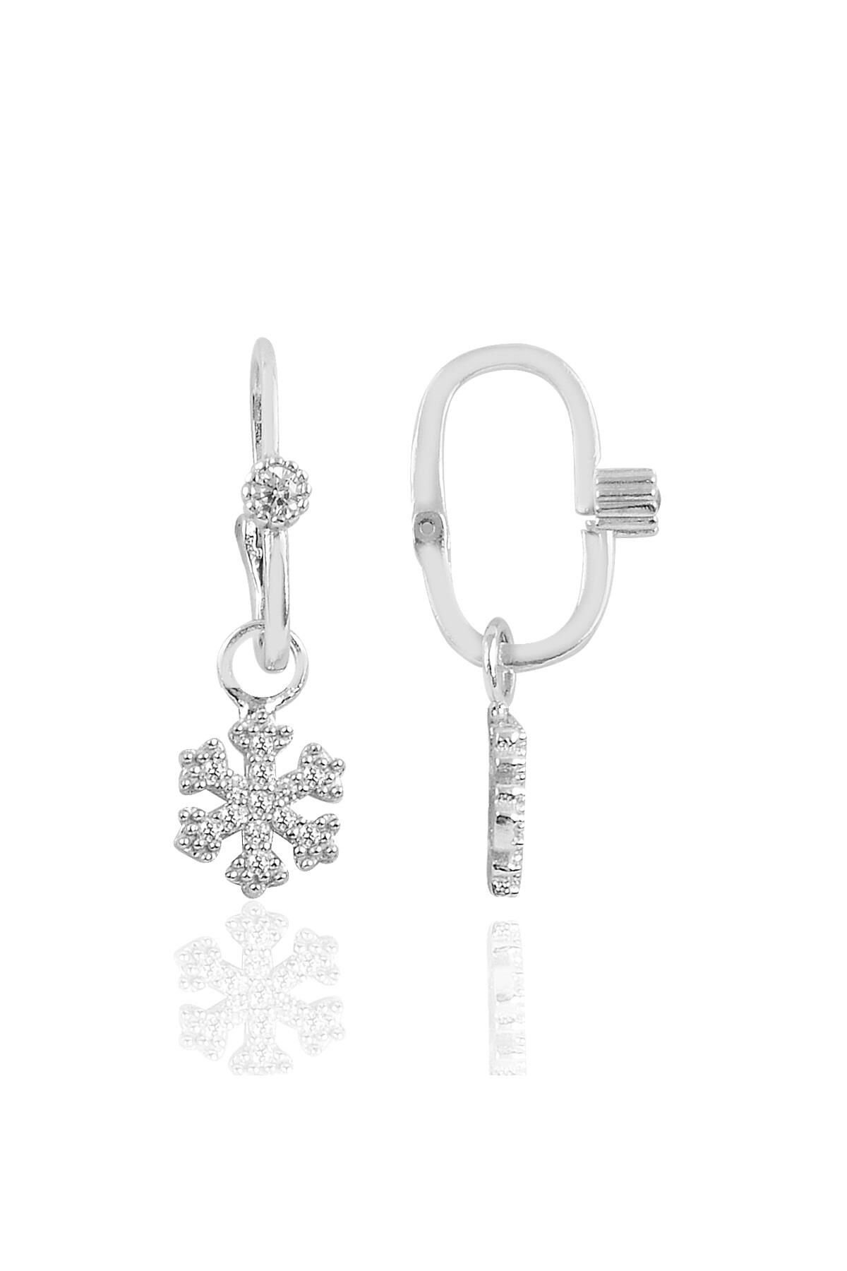 Gümüş rodyumlu taşlı kar tanesi göçmen küpe SGTL10471RODAJ