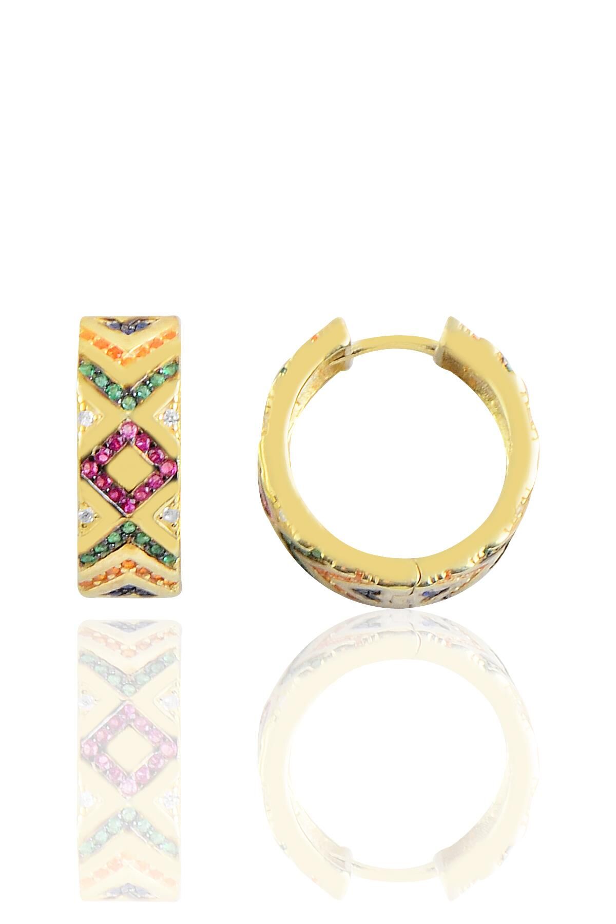 Gümüş gold kilim modeli halka küpe SGTL10151GOLD