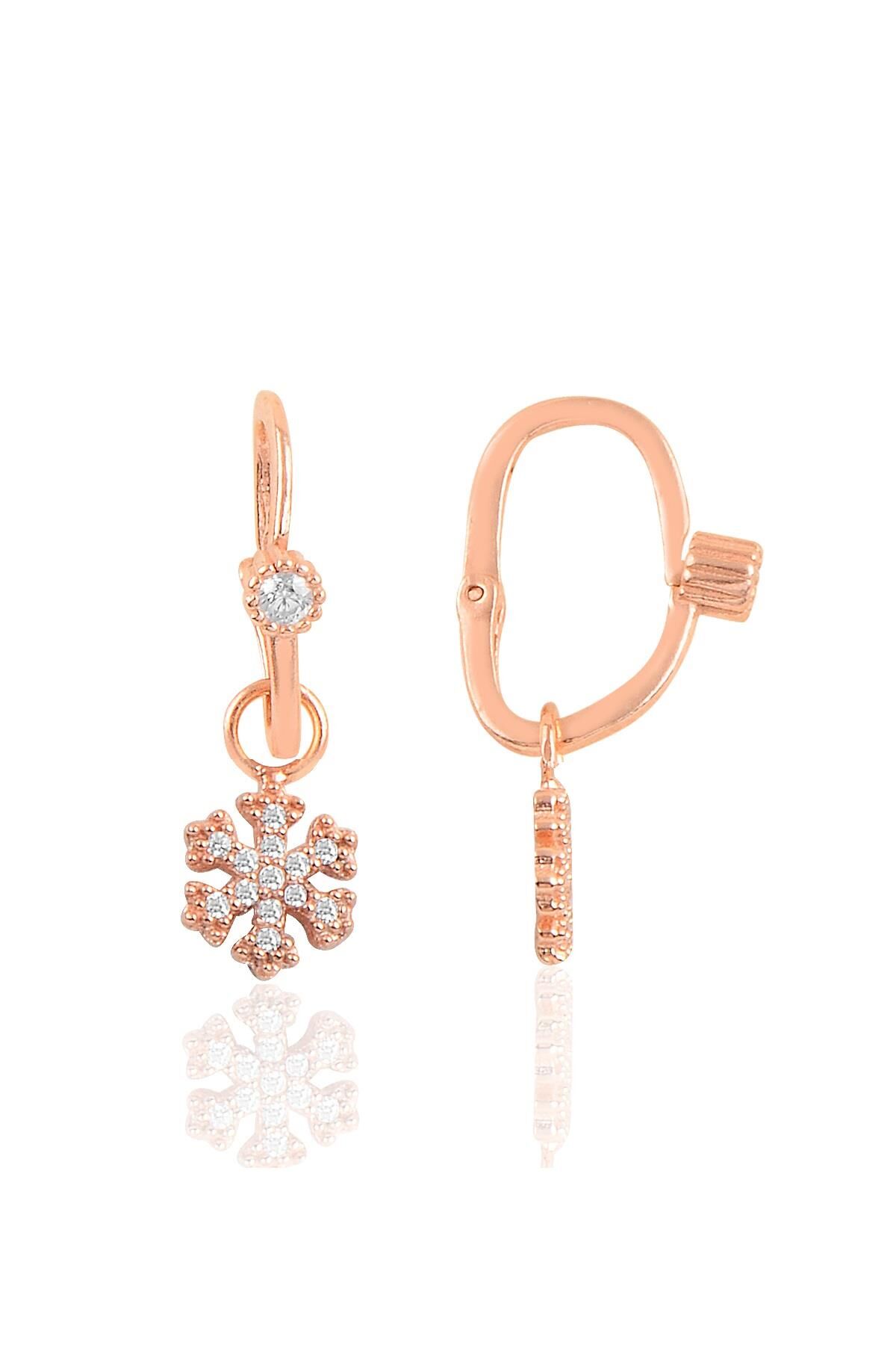 Gümüş rose taşlı kar tanesi göçmen küpe SGTL10471ROSE