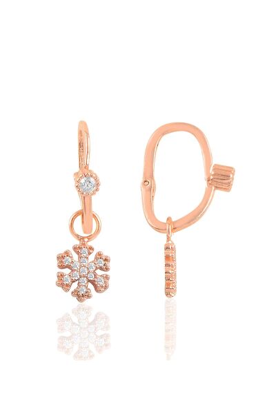 Gümüş rose taşlı kar tanesi göçmen küpe SGTL10471ROSE