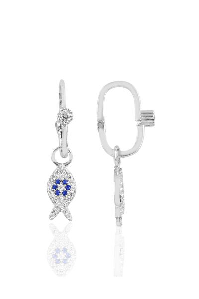Gümüş rodyumlu taşlı balık göçmen küpe SGTL10472ROD