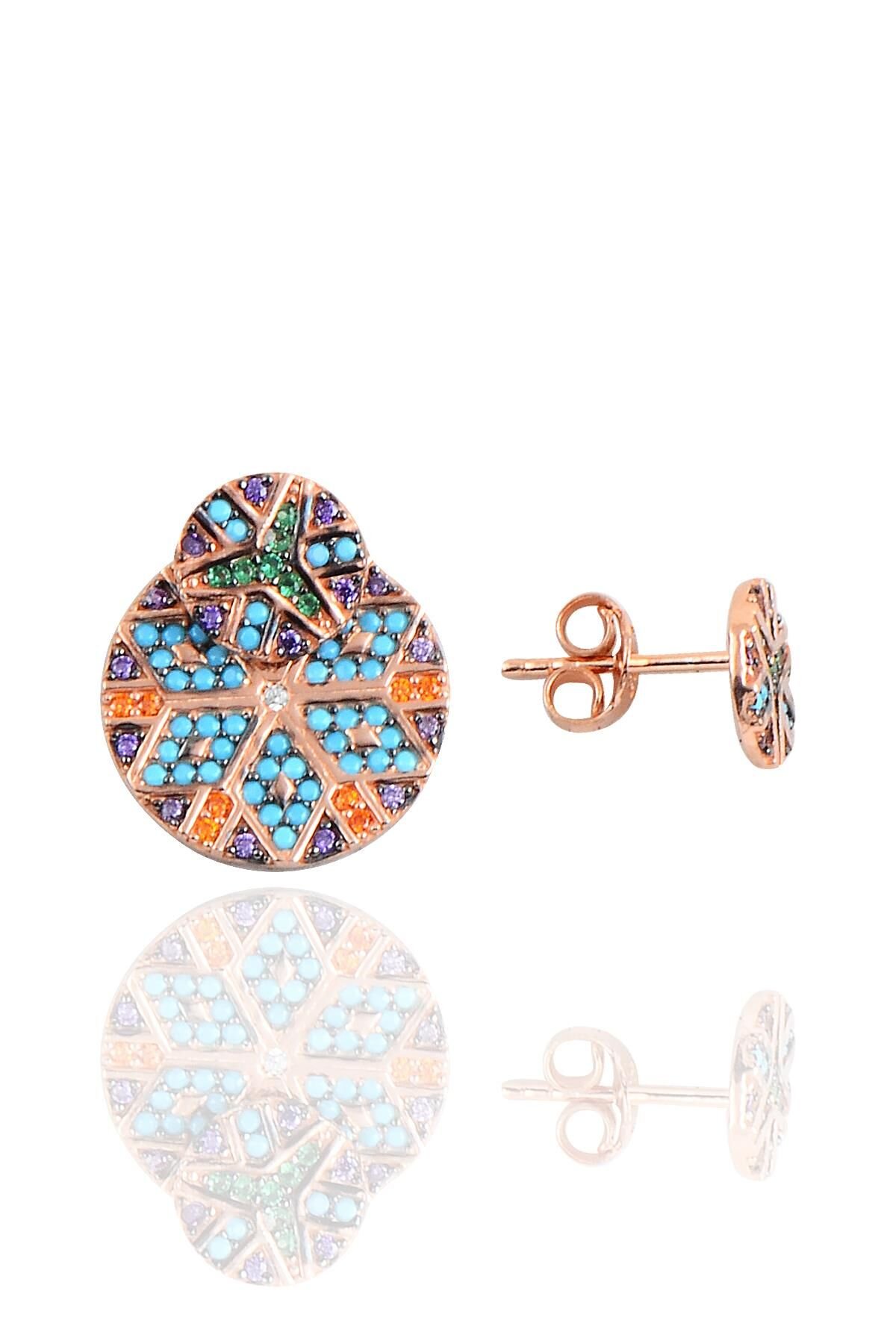 Gümüş rose tasarım kilim küpe SGTL10152ROSE