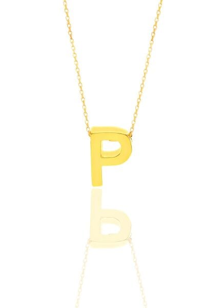 Gümüş altın yaldızlı üç boyutlu minimal P harf kolye SGTL11180P