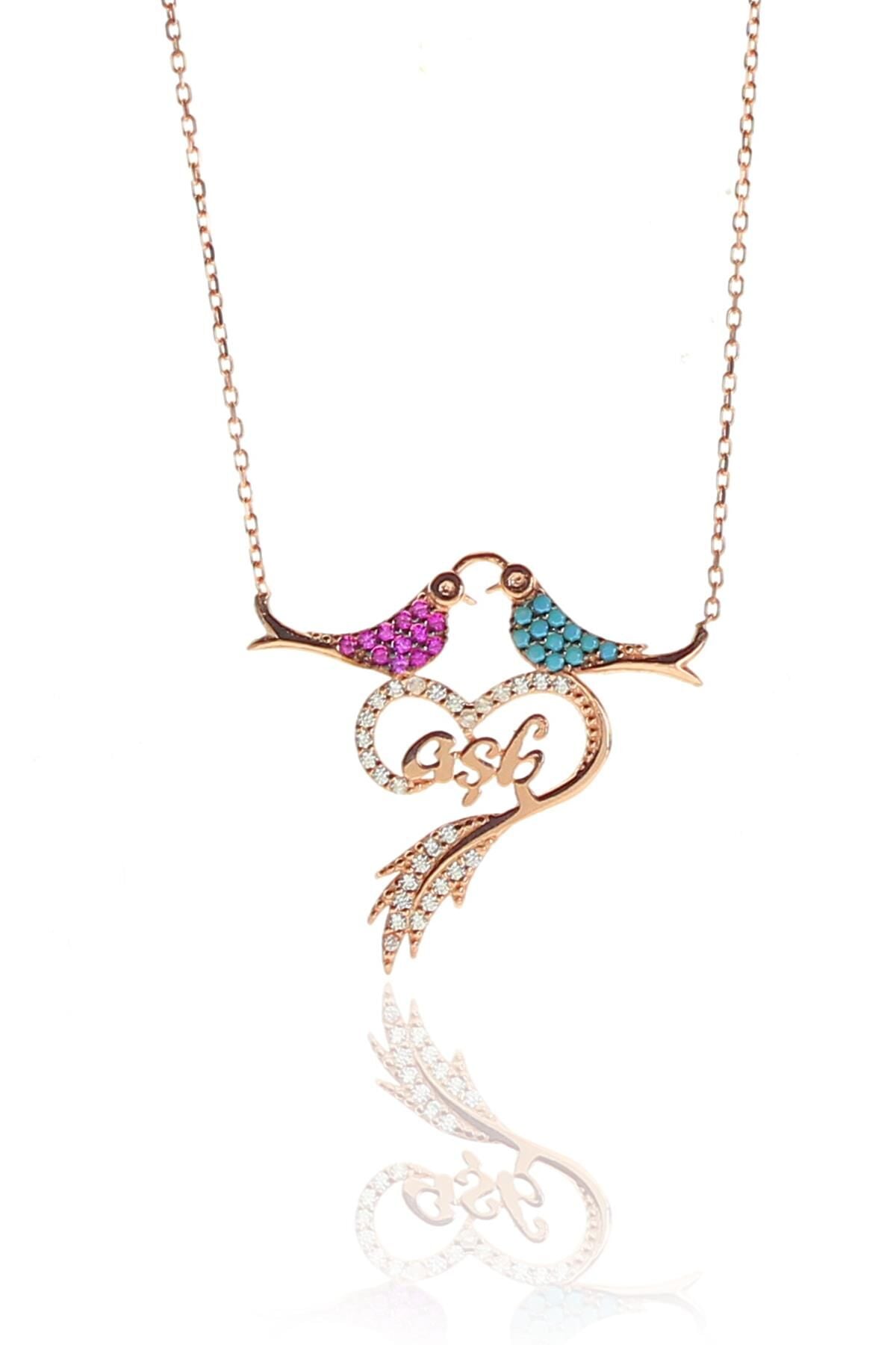 Gümüş aşık kuşlar kolyesi SGTL9123