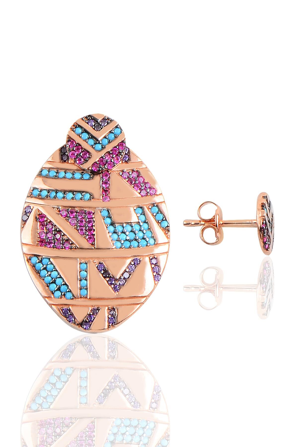 Gümüş rose tasarım kilim küpe SGTL10153ROSE