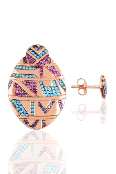 Gümüş rose tasarım kilim küpe SGTL10153ROSE