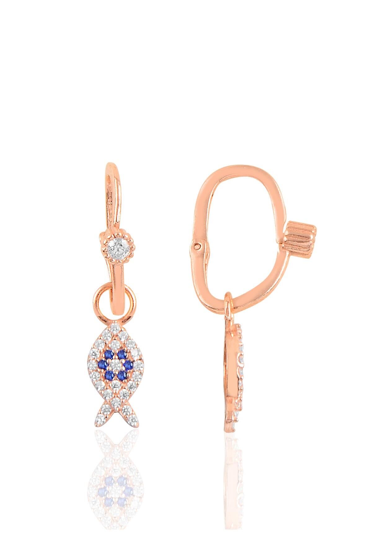 Gümüş rose taşlı balık göçmen küpe SGTL10472ROS