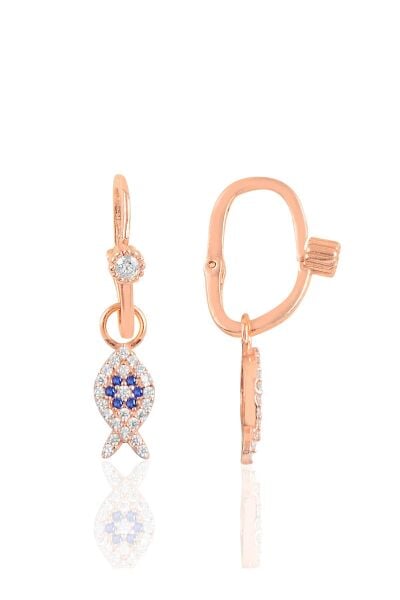 Gümüş rose taşlı balık göçmen küpe SGTL10472ROS