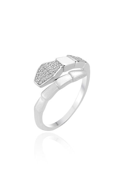 Gümüş rodyumlu zirkon taşlı üstten ayarlanabilir yılan modeli yüzük SGTL12859RODAJ