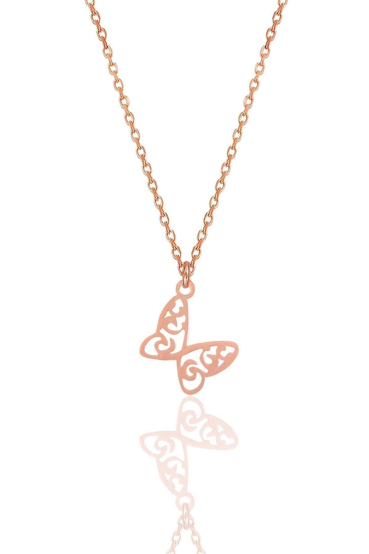 Gümüş rose işlemeli kelebek kolye SGTL12010ROSE