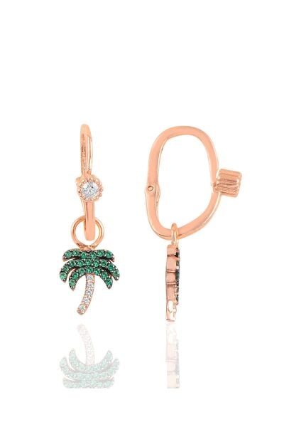 Gümüş rose palmiye taşlı göçmen küpe  SGTL10473ROSE