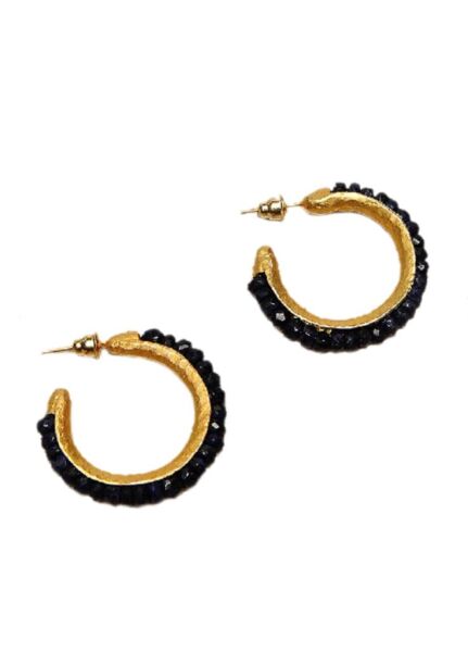 Kök safir doğaltaşlı yaldızlı halka küpe SGTL207