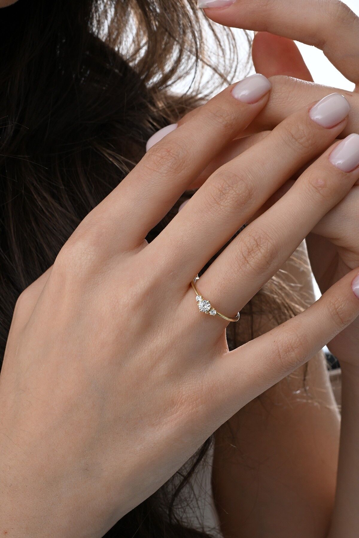 Gümüş altın yaldızlı zirkon taşlı tria modeli yüzük SGTL12880GOLD