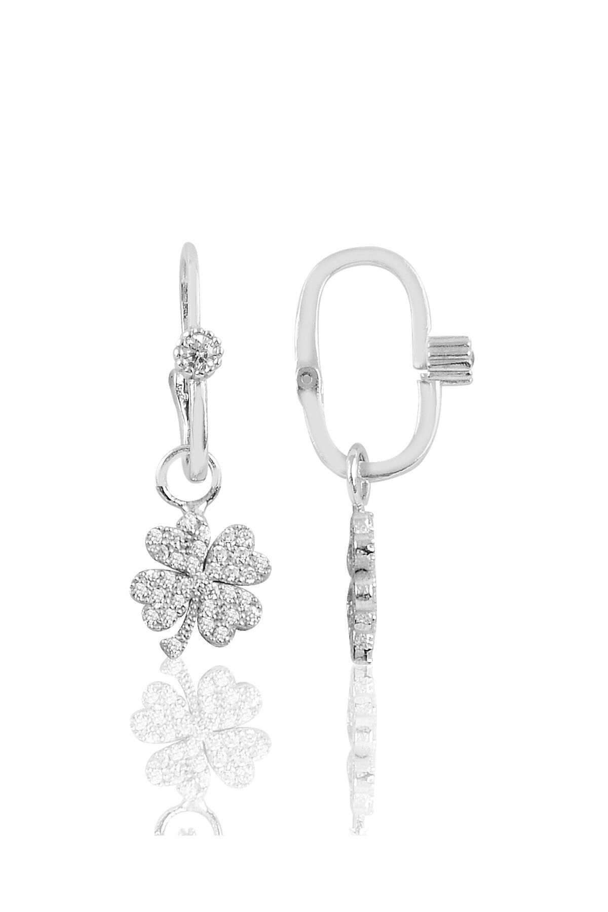 Gümüş rodyumlu taşlı yonca göçmen  küpe SGTL10474RODAJ