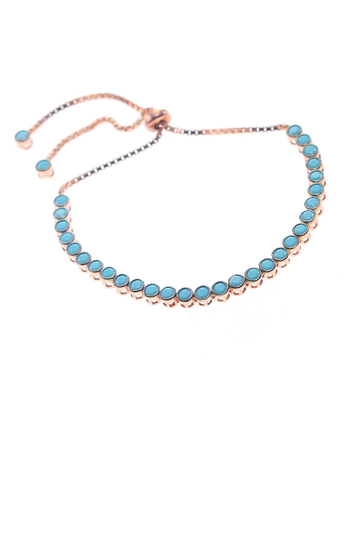 Gümüş turkuaz taşlı suyolu asansörlü bileklik SGTL8782