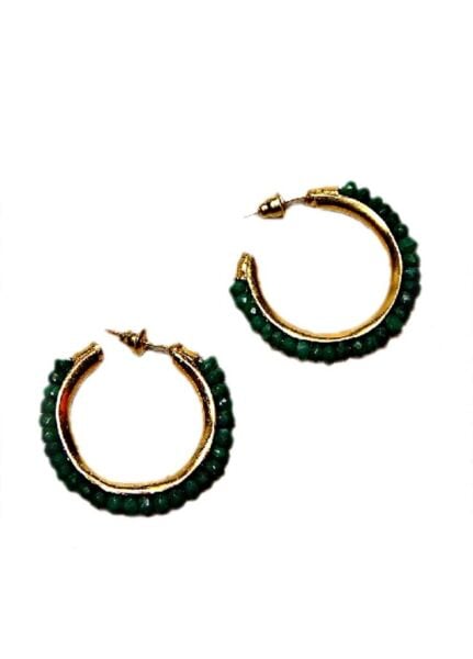 Kök zümrüt doğaltaşlı yaldızlı halka küpe SGTL208