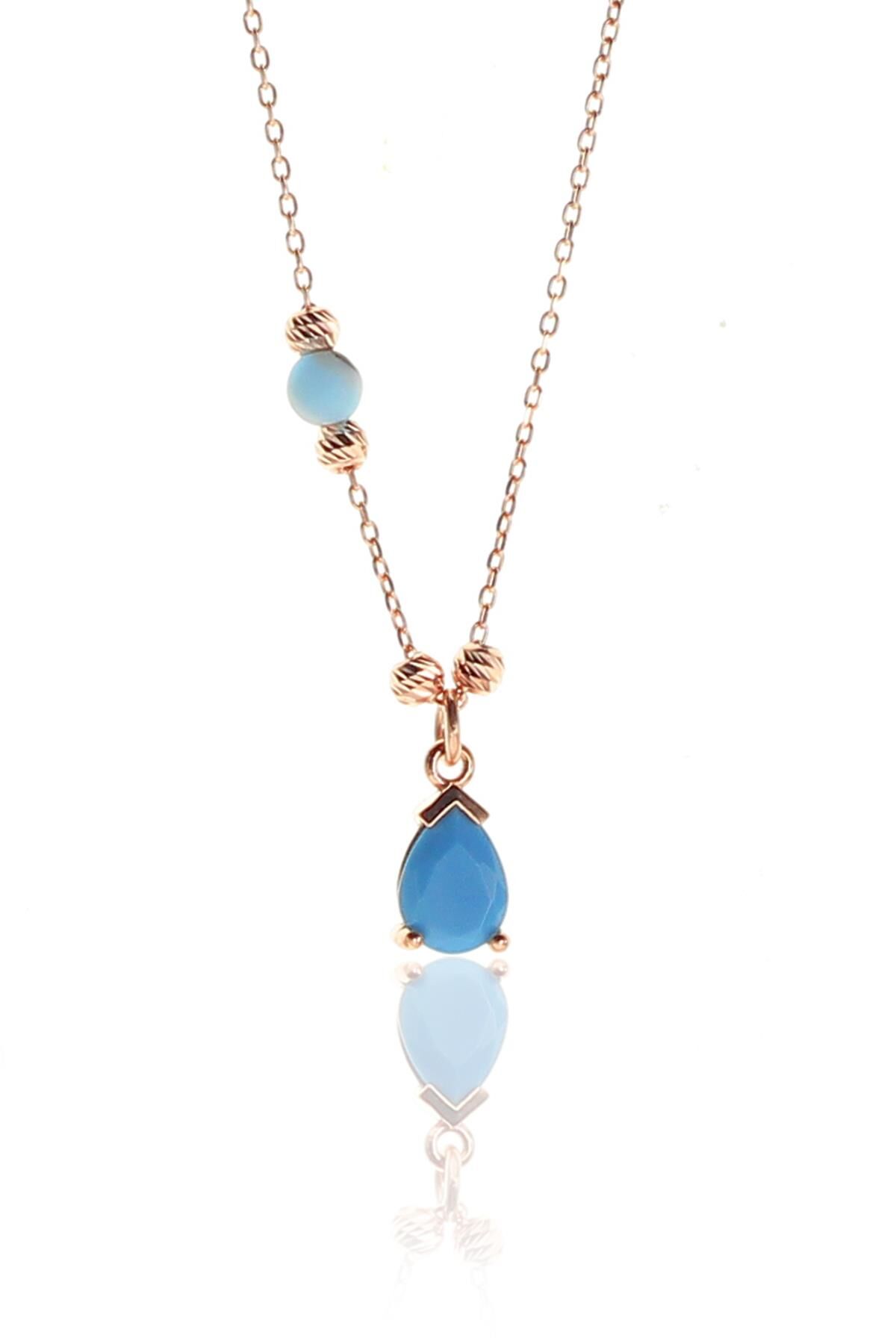 Gümüş dorica toplu turkuaz taşlı damla kolye SGTL9126