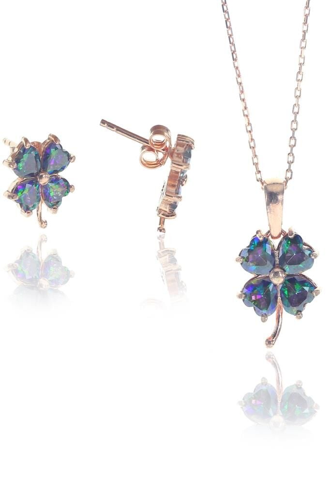 Mistik topaz taşlı yonca ikili set SGTL8246