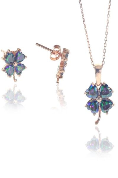 Mistik topaz taşlı yonca ikili set SGTL8246