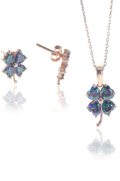 Mistik topaz taşlı yonca ikili set SGTL8246