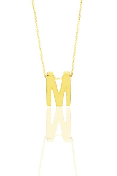 Gümüş altın yaldızlı üç boyutlu minimal M harf kolye SGTL11180M