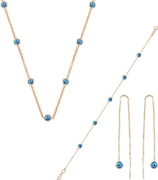 Gümüş rose,cam göz nazar kolye küpe ve bileklik  gümüş set SGTL10614ROSE