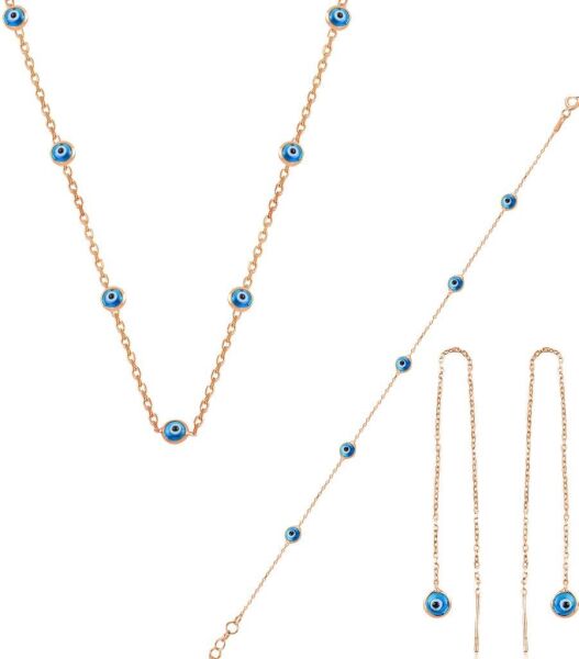 Gümüş rose,cam göz nazar kolye küpe ve bileklik  gümüş set SGTL10614ROSE