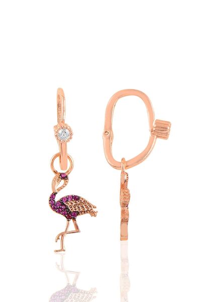 Gümüş rose taşlı flamingo göçmen küpe SGTL10475ROSE