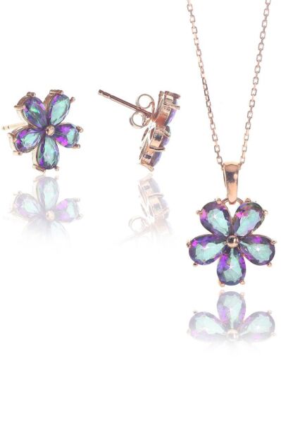 Mistik topaz taşlı çiçekli ikili set SGTL8247