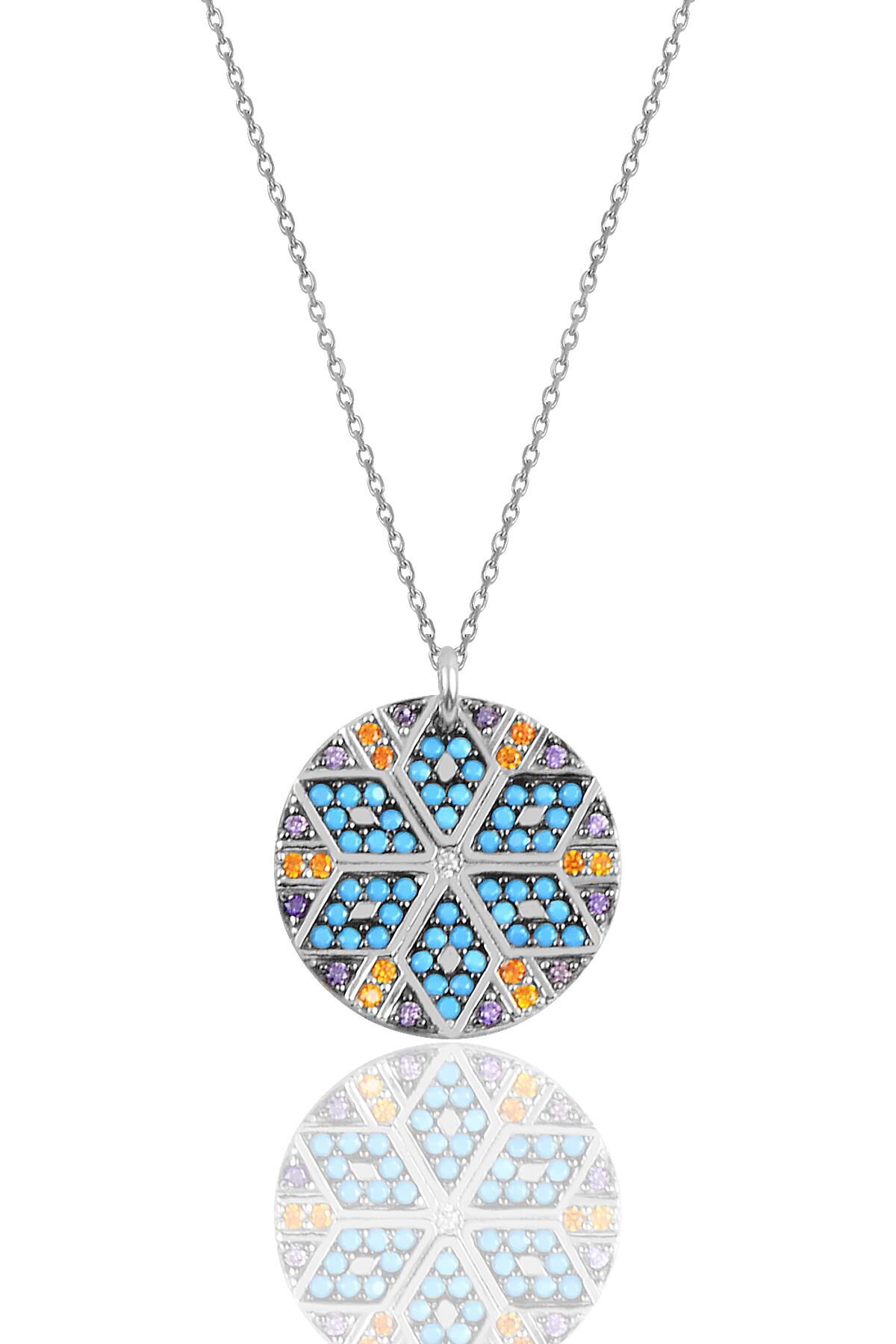 Gümüş rodaj yuvarlak kilim kolye SGTL10156RODAJ