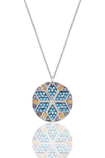 Gümüş rodaj yuvarlak kilim kolye SGTL10156RODAJ