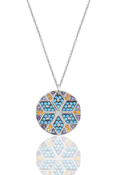 Gümüş rodaj yuvarlak kilim kolye SGTL10156RODAJ