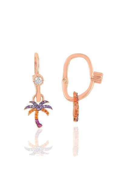 Gümüş rose renkli palmiye göçmen küpe SGTL10476ROSE