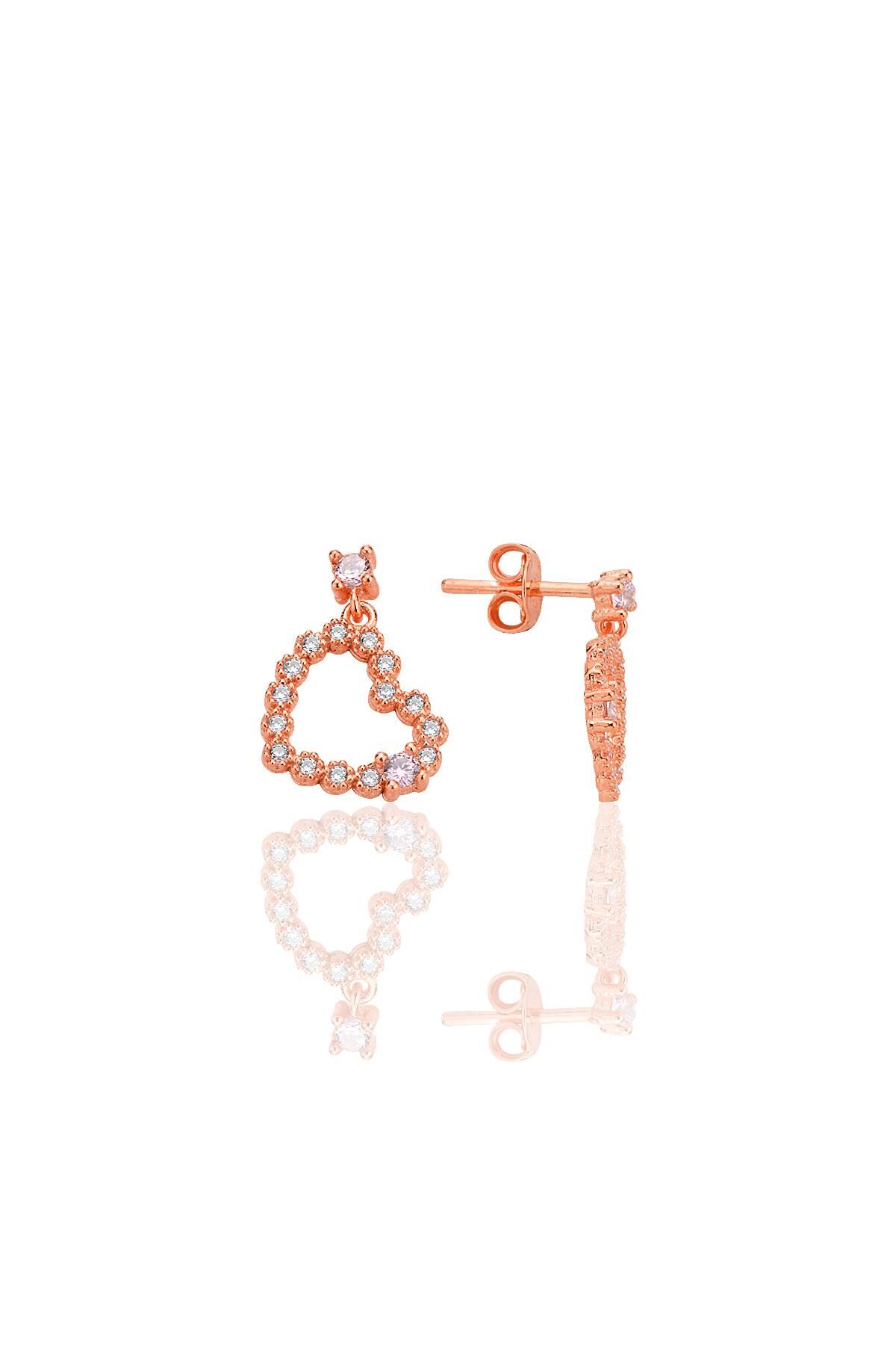 Gümüş rose zirkon taşlı sallantılı küpe SGTL12768ROSE