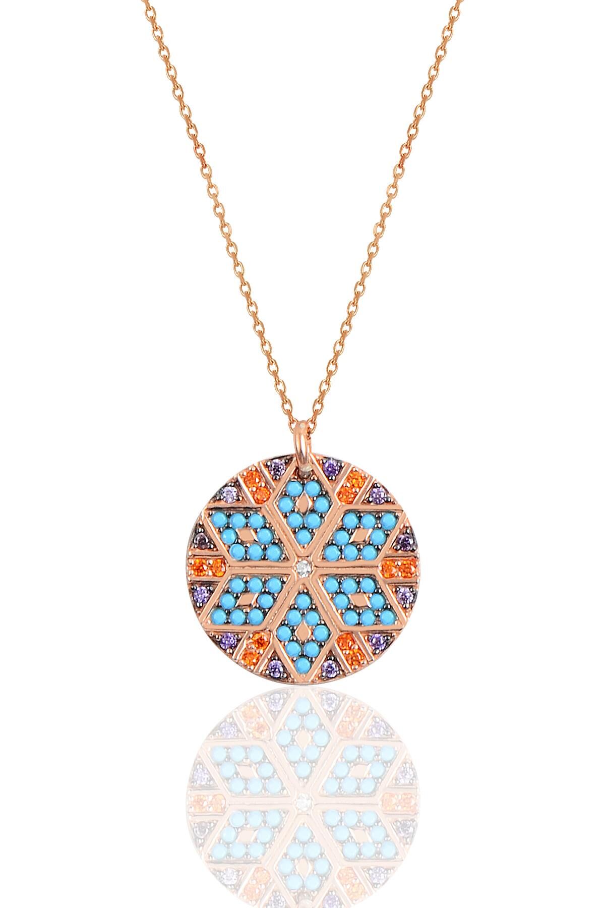 Gümüş rose yuvarlak kilim kolye SGTL10156ROSE