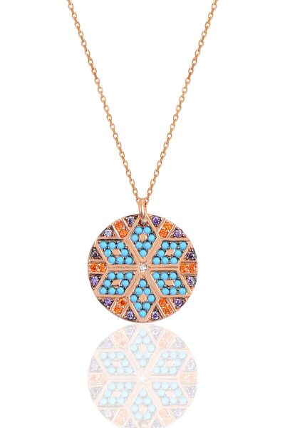 Gümüş rose yuvarlak kilim kolye SGTL10156ROSE