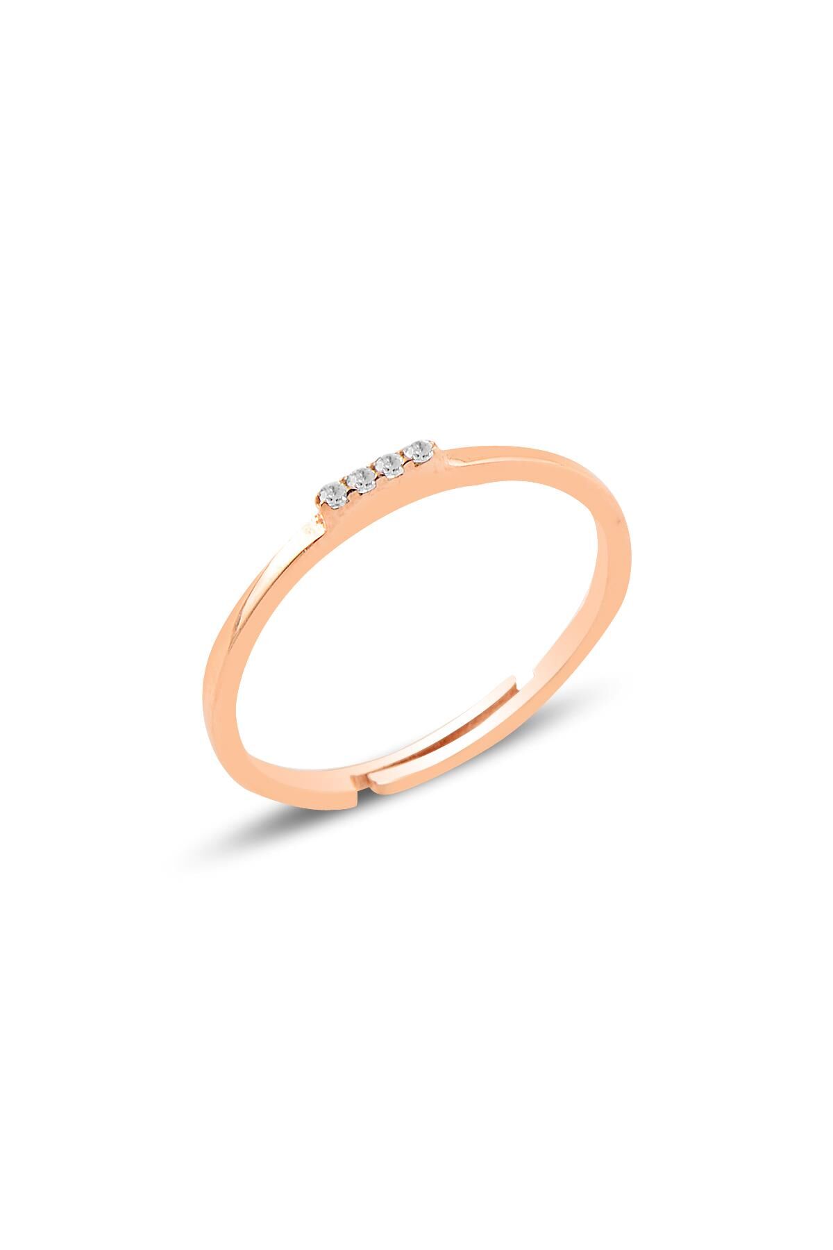 Gümüş rose zirkon taşlı ayarlamalı elegant  gümüş yüzük SGTL10615ROSE