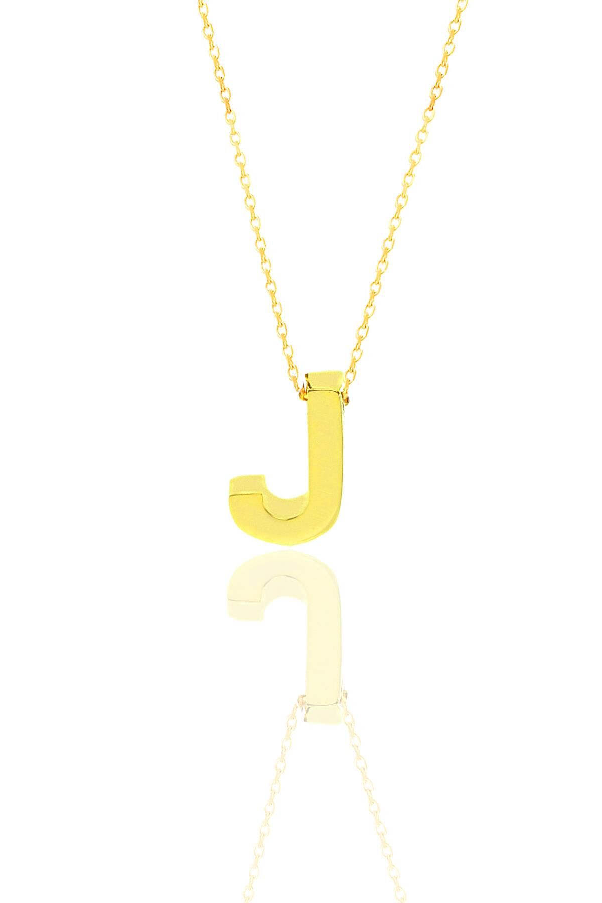 Gümüş altın yaldızlı üç boyutlu minimal J harf kolye SGTL11180J