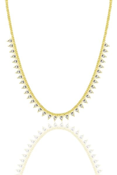 Gümüş altın yaldızlı zirkon taşlı gurmet zincirli piramit kolye SGTL10492GOLD