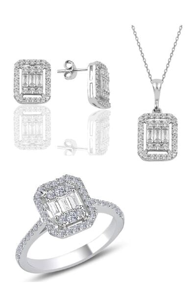 Gümüş baget taşlı üçlü set SGTL10480RODAJ