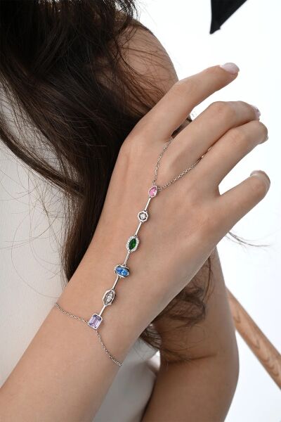 Gümüş rodyumlu asimetrik kesim renkli zirkon taşlı şahmeran SGTL12867RODAJ