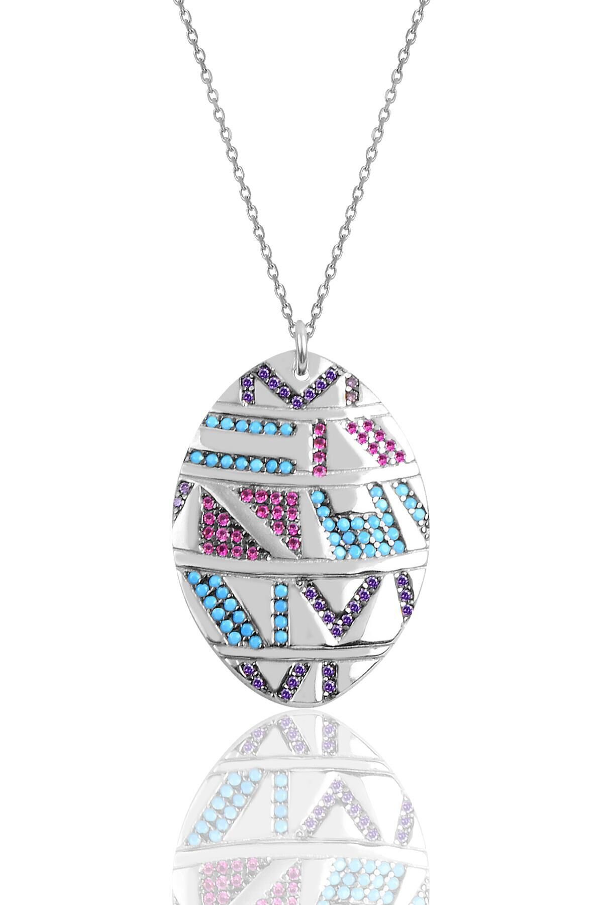 Gümüş rodaj oval kilim kolye SGTL10157RODAJ