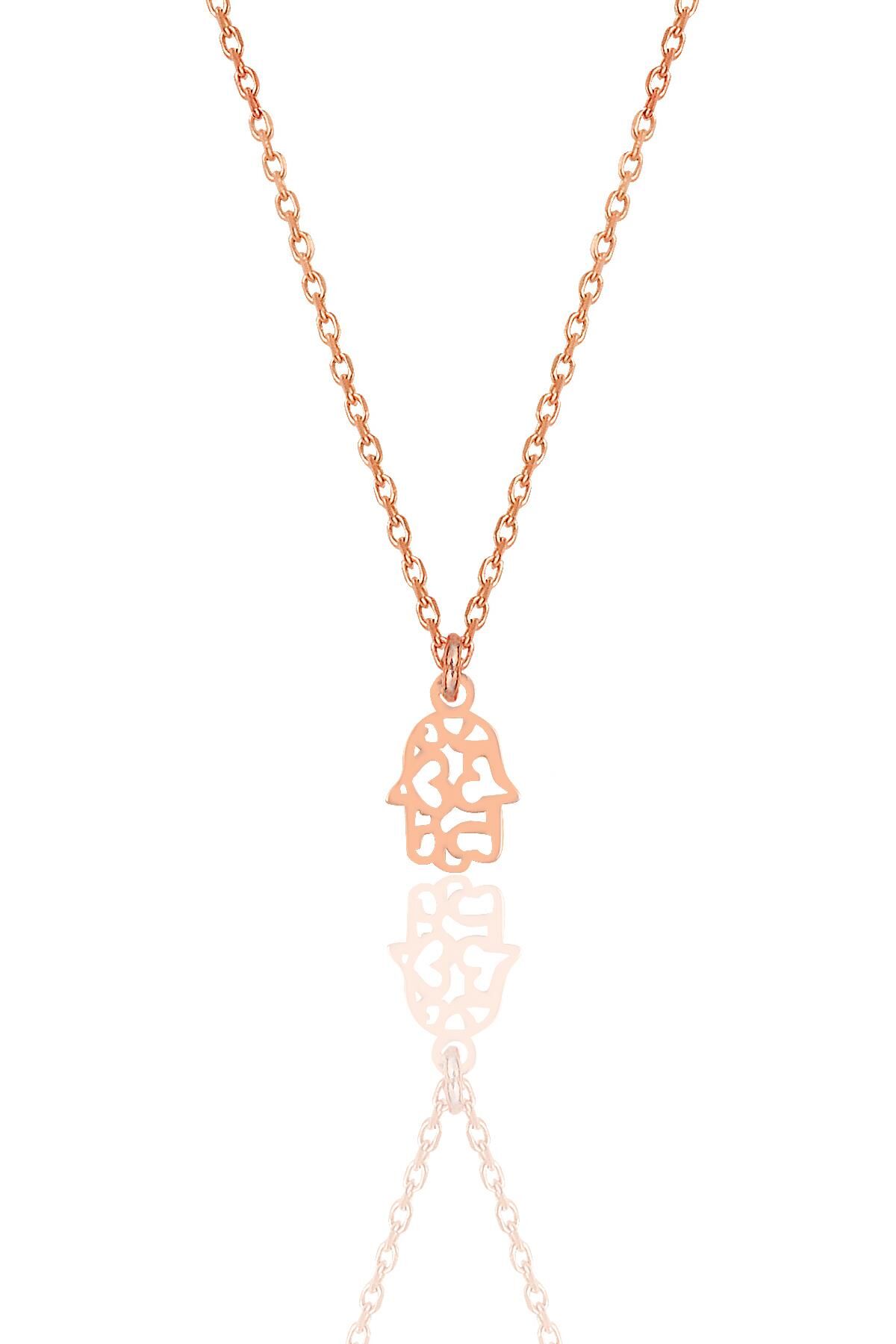 Gümüş rose Fatma ana eli kolye SGTL11999ROSE