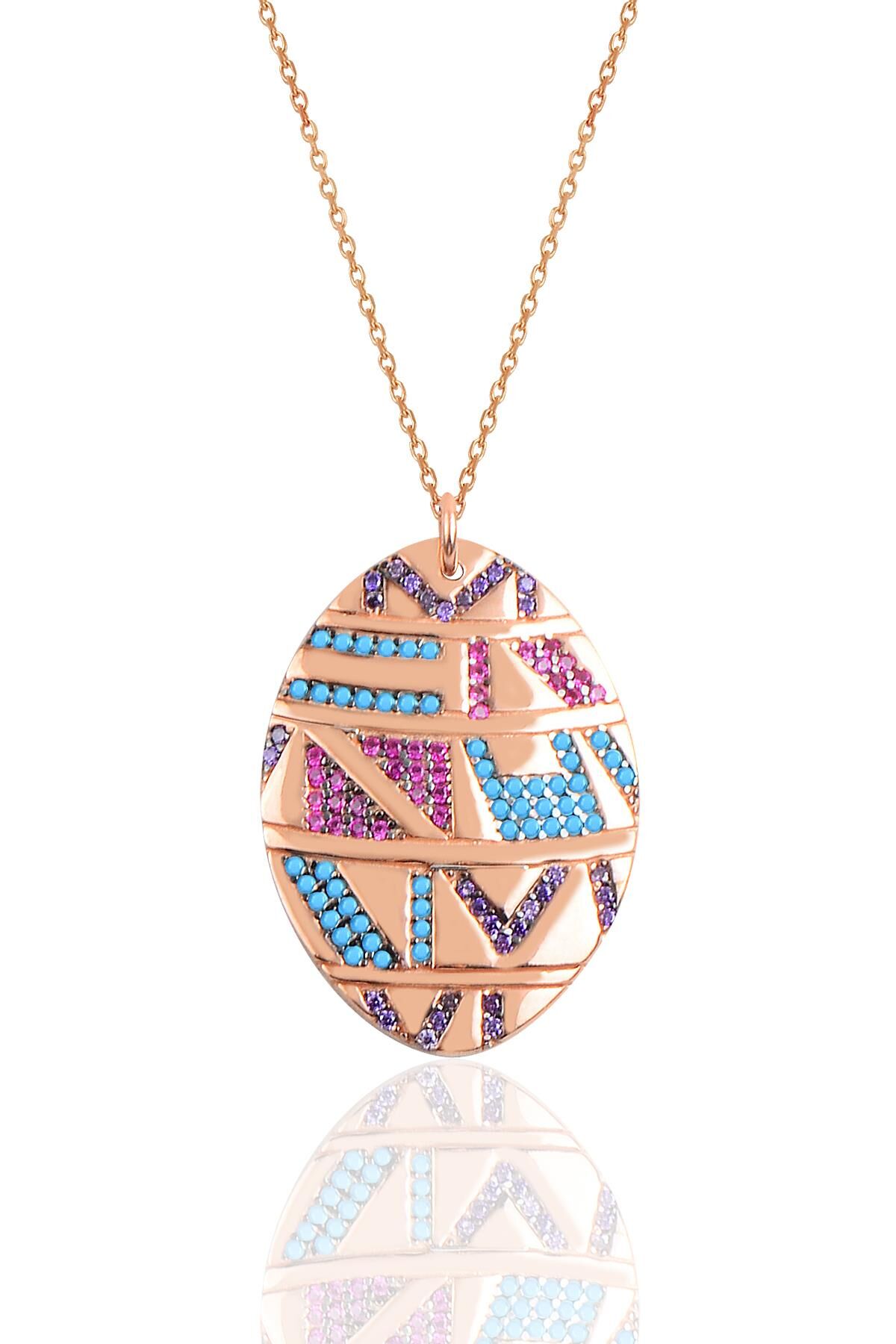 Gümüş rose oval kilim kolye SGTL10157ROSE