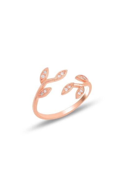 Gümüş rose zirkon taşlı üstten ayarlamalı yaprak yüzük SGTL11692ROSE