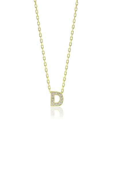 Gümüş  altın yaldızlı üç boyutlu minimal D gümüş harf kolye SGTL10618D