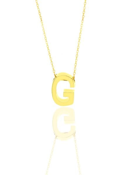 Gümüş altın yaldızlı üç boyutlu minimal G harf kolye SGTL11180G